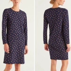 🥒 Boden French Terry Jersey Knit Long Sleeve Mini Dress Navy Scattered Dot 2R